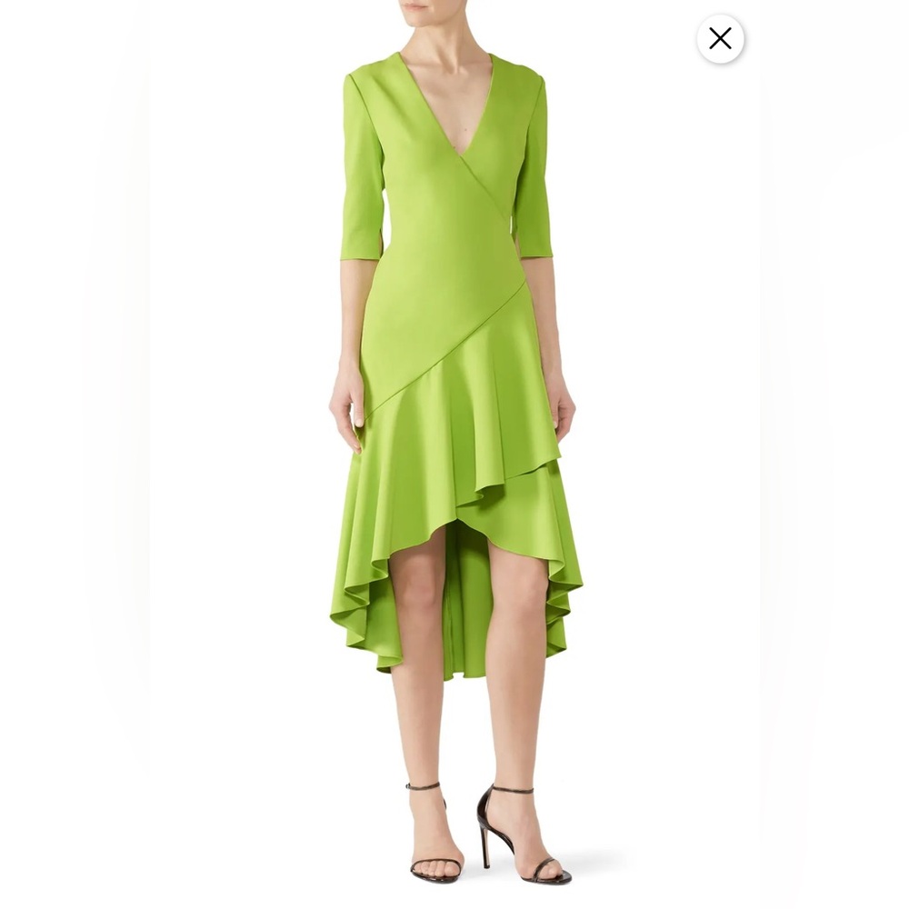 Badgley Mischka lime flutter hem dress
